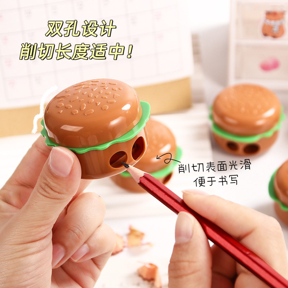创意仿真汉堡包造型卷笔刀双孔卡通手动削笔器小学生专用奖品文具