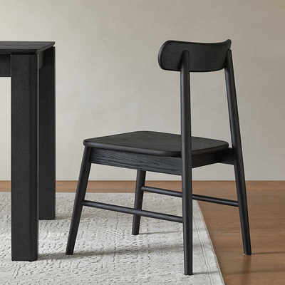 梵也家具黑色全实木餐椅白蜡木书房单人椅子家用设计师极简书桌椅