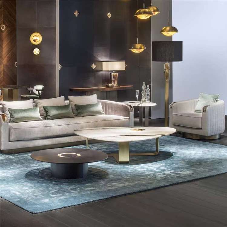 北欧轻奢客厅金属布艺沙发港式设计师售楼处样板房酒店休闲沙发
