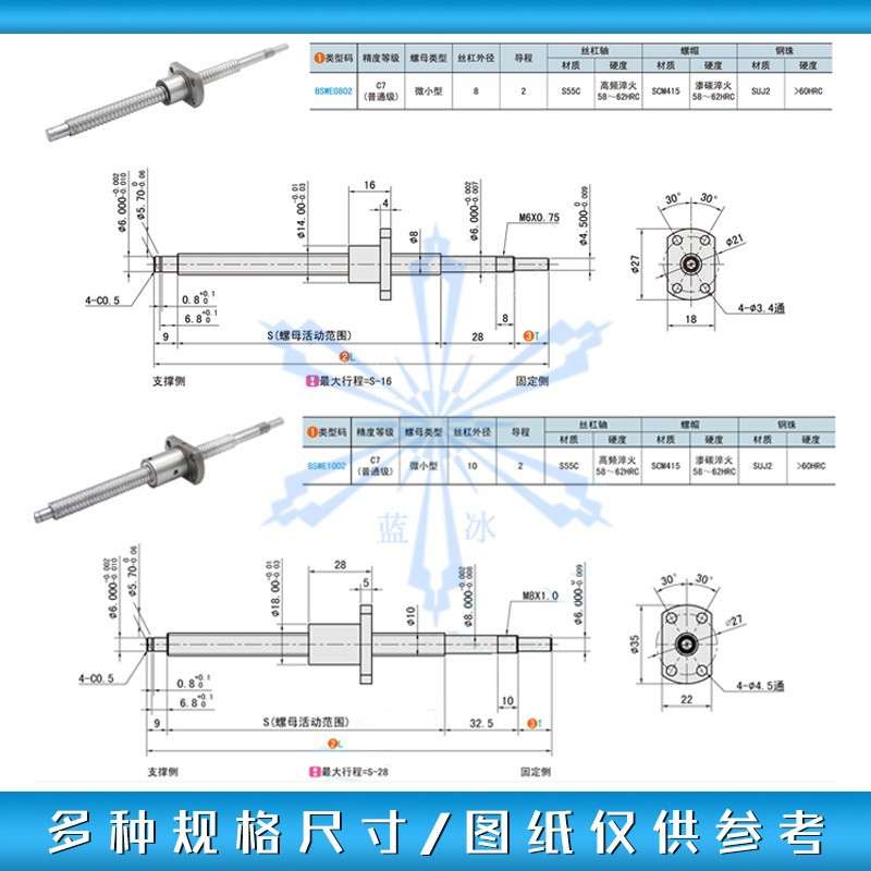 滚珠丝杠BSWE/BTWE/BTWP0802 1002 1204 1510 1520 2010 2510
