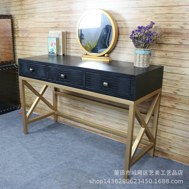 北欧现代简约卧室蓝色三抽梳妆台化妆桌梳妆桌化妆台