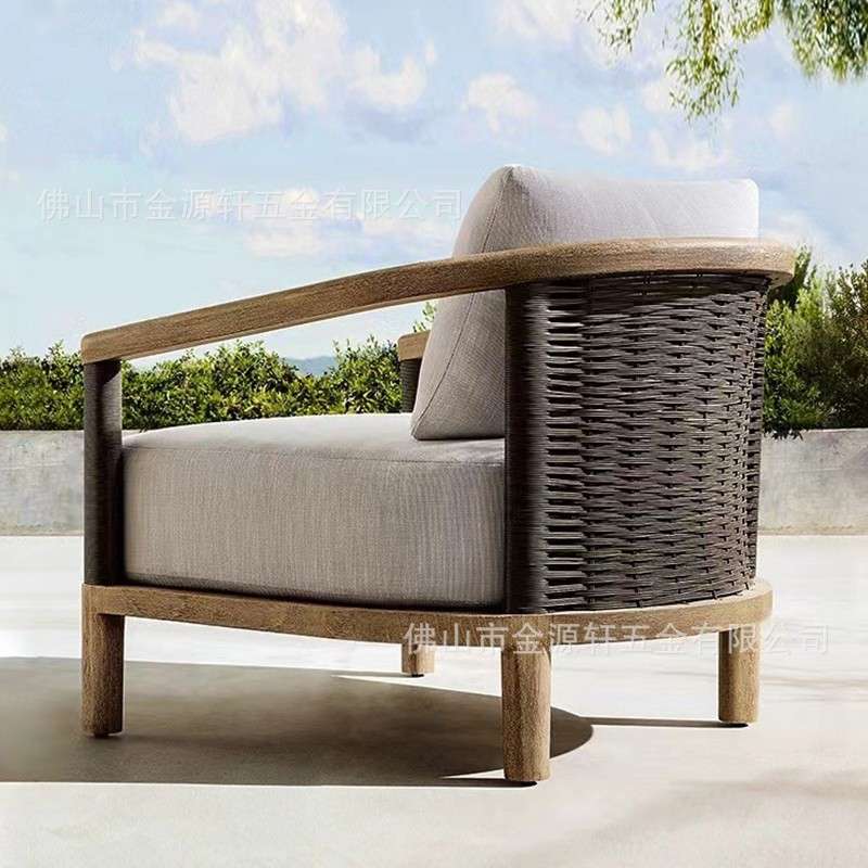 户外实木沙发酒店露台别墅花园庭院泳池休闲藤椅设计师防水晒家具