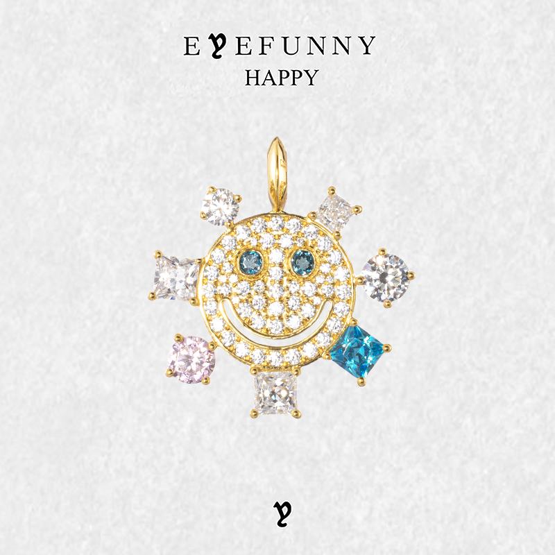 EYEFUNNY/爱凡尼18K金钻石/宝石中号笑脸限定笑脸吊坠