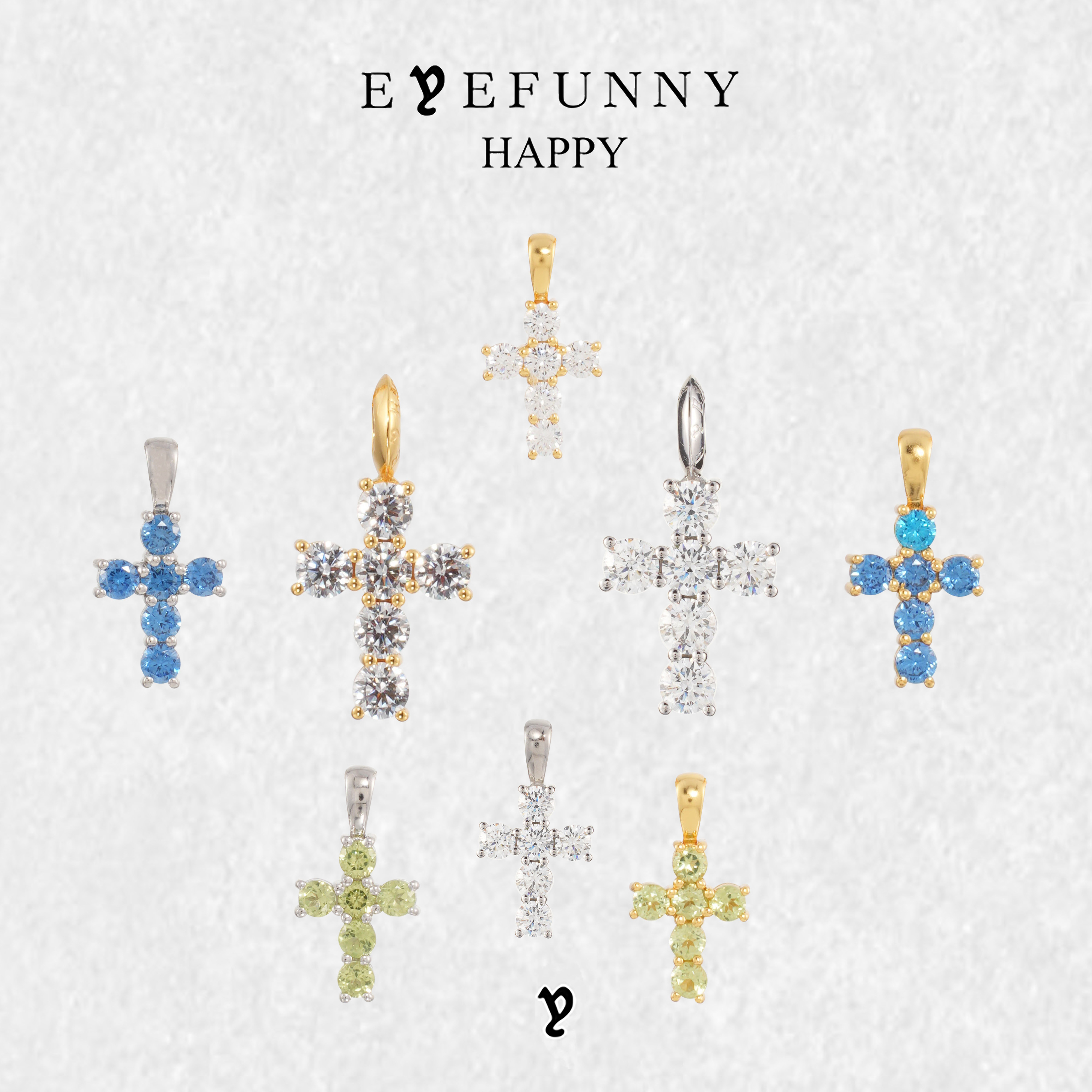 EYEFUNNY HAPPY爱凡尼十字架吊坠18K金钻石坠饰6钻大小号轻奢项链