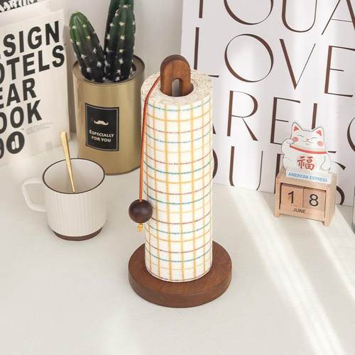 实木厨房纸巾架免打孔木质卷纸架保鲜膜收纳架立式抹布懒人置物架