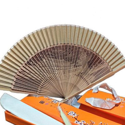 1订货园林题材礼盒装竹制雕花礼品扇中国风扇子古风折扇