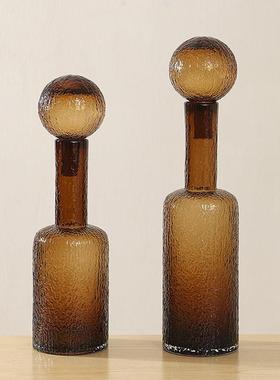 棕色玻璃烛台带盖子球色料香薰高级感软装花瓶工艺氛围感摆件