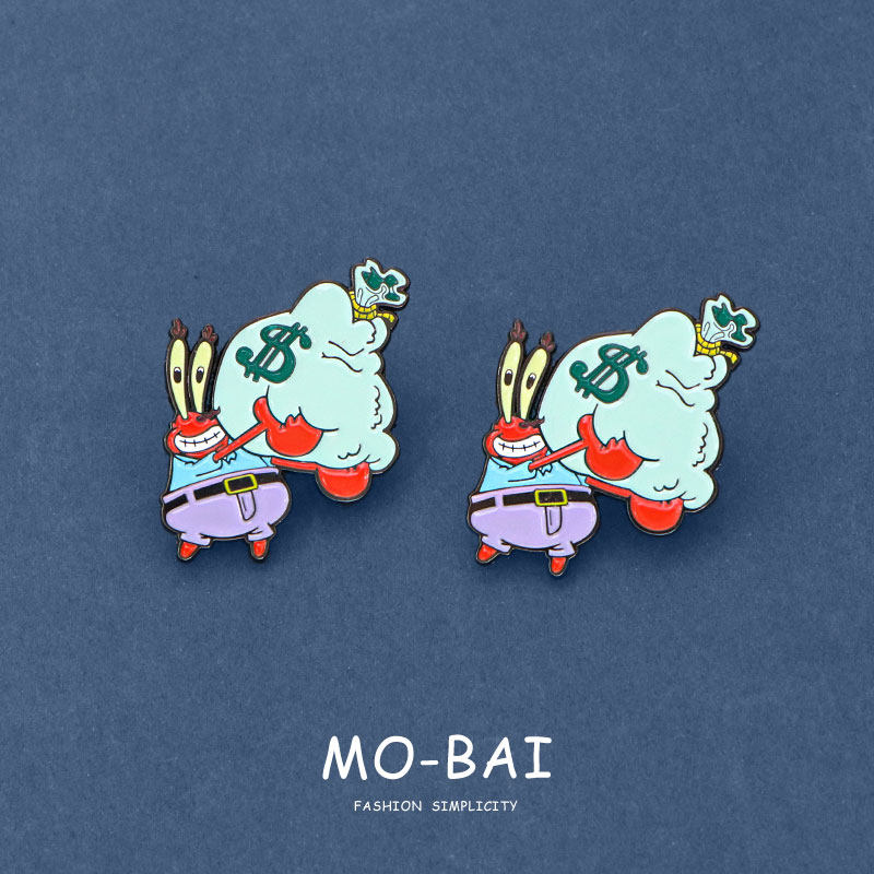 财迷蟹老板胸针日系卡通可爱金属徽章配饰男女学生书包别针小饰品