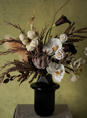 轻奢暗黑色系花艺现代仿真花艺摆件样板房客厅家居软装饰品摆设