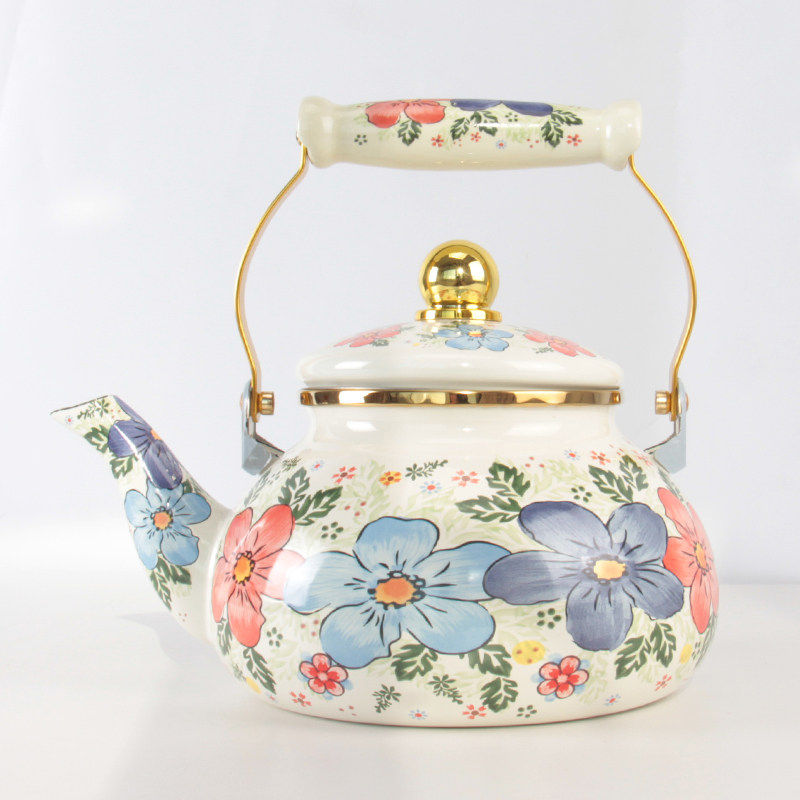 2.0L盛夏土耳其壶金属手柄搪瓷茶壶圆形壶盖家用茶具带滤网可加热