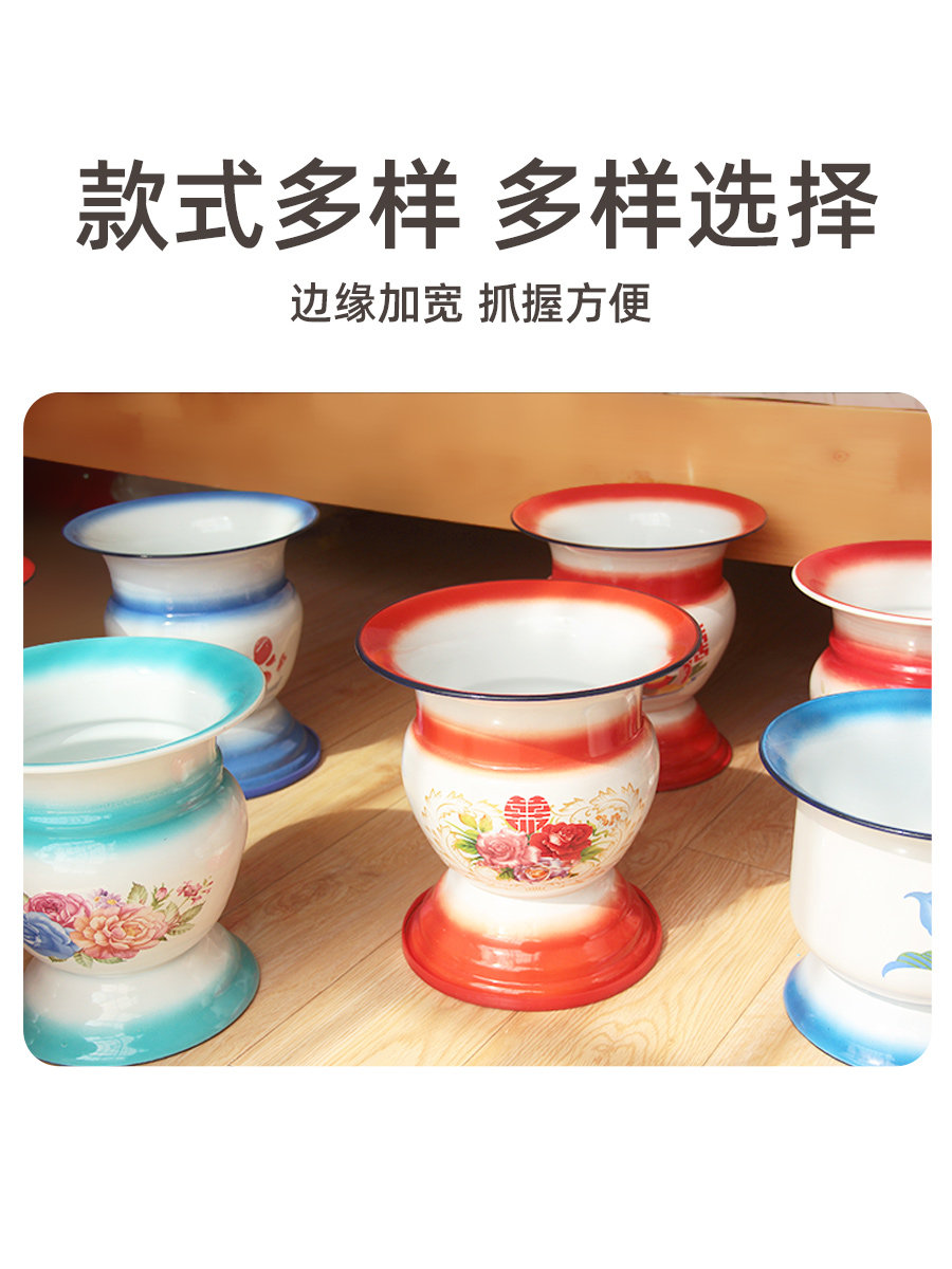 搪瓷老other式厚带痰桶盂坐便器儿童痰盂起夜桶尿桶可移动马盖子