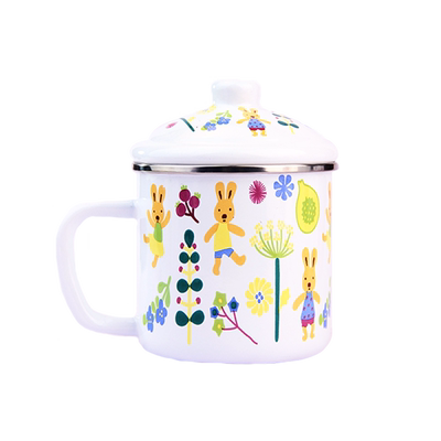 卡通搪瓷水杯带盖杯子泡面杯牛奶杯加大搪瓷缸凉水缸子成人茶杯