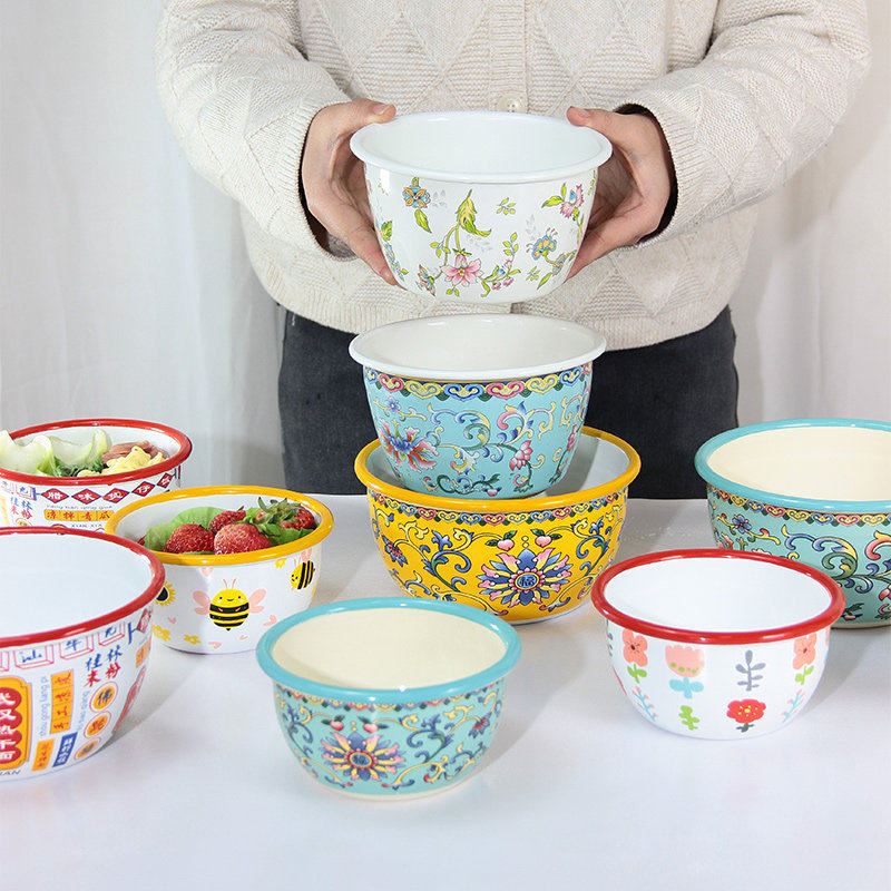 加厚搪瓷碗韩式汤碗面碗加深碗复古碗猪油盆饺子馅凉拌菜拌面碗