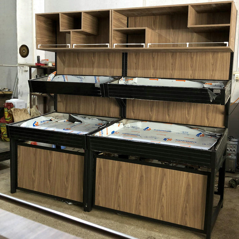 水果蔬菜货架超市便利店单层多层钢木展示架百果园钱单面双面批发