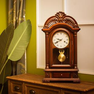 欧式座钟中式实木机械钟表北极星机芯复古抽屉台钟客厅家用老式钟