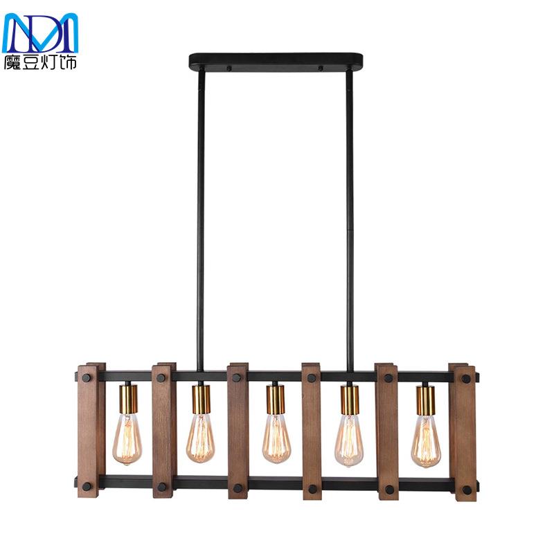 跨境亚马逊美式餐厅吧台木艺吊灯工业厨房岛农舍复古铁艺吊灯热销