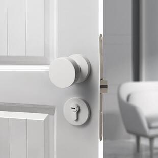 白色简约卧室门锁家用通用型室内磁吸静音房门锁分体锁木门门把手