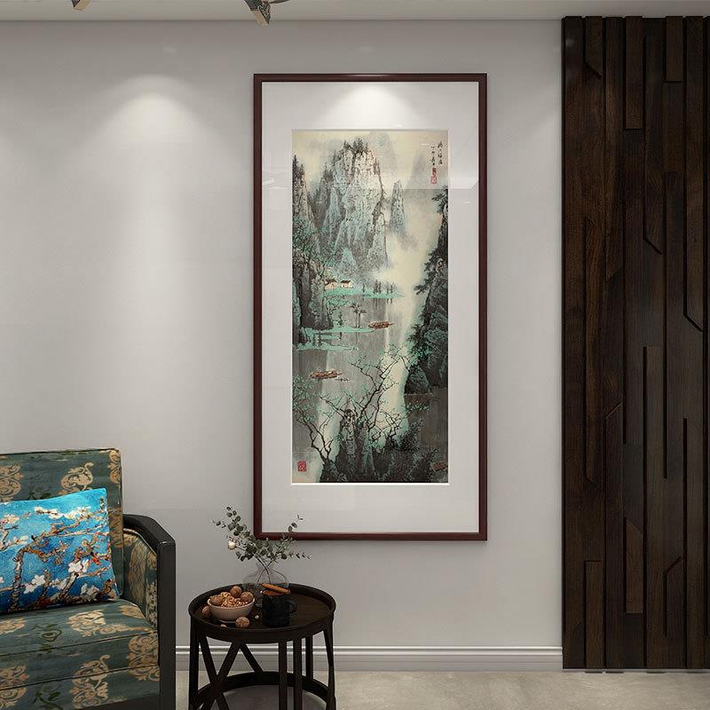 山水风景国画中式玄关入户装饰画走廊过道挂画楼梯间壁画带框挂画