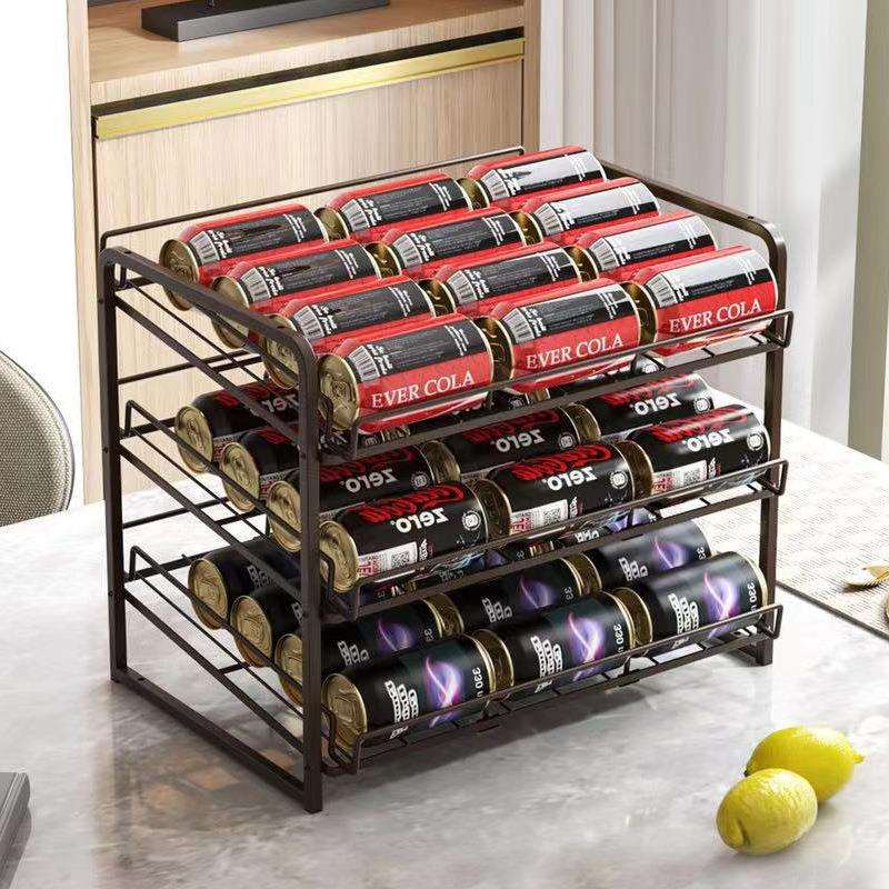 日式铁艺桌面滚动式啤酒可乐置物架易拉罐汽水储物自动滚落收纳架