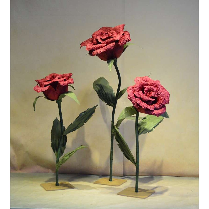 手工红玫瑰花仿生植物模型 情人节橱窗展示纸花 婚庆庆典装饰摆件