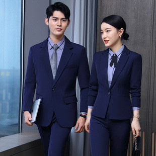 秋冬款男女职业装西服套装长袖气质面试西装女士酒店前台工作服