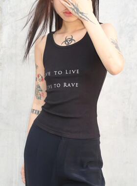 HAZAMA 双色针织Slogan印花打底背心修身无袖上衣休闲百搭俱乐部