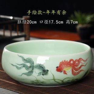 桌面垃圾果皮收纳缸笔洗水洗茶洗水盂 陶瓷烟灰缸大号家用客厅中式