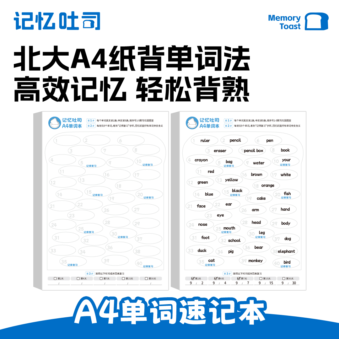 记忆吐司a4单词本背单词神器