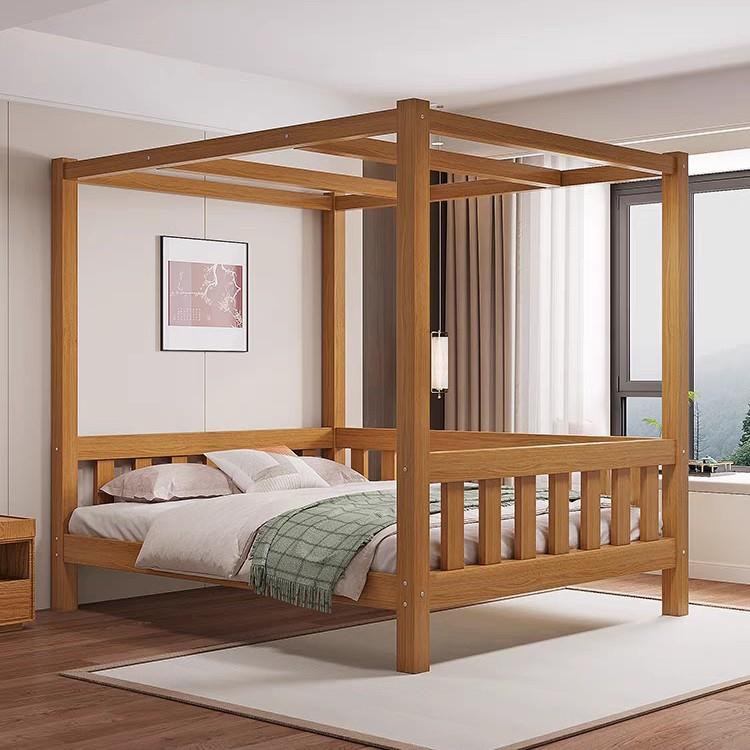 全实木双人床现代简约民宿四柱床1.8米主卧松木可中式架子床