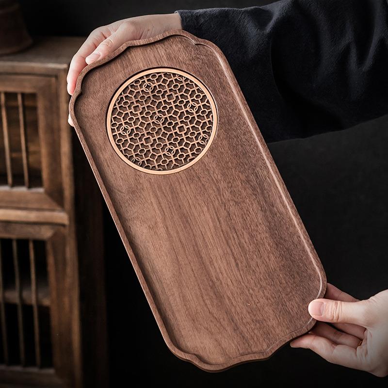 黑胡桃木托盘茶盘餐盘点心果盘实木质长方形简约网红干泡茶台茶盘