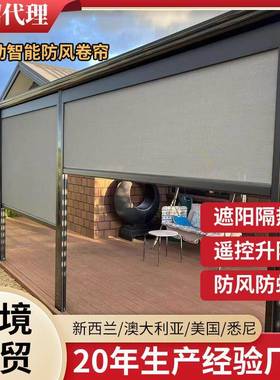 露台电动防风帘智能防风卷帘自动升降凉亭遥控防雨防蚊遮阳帘子