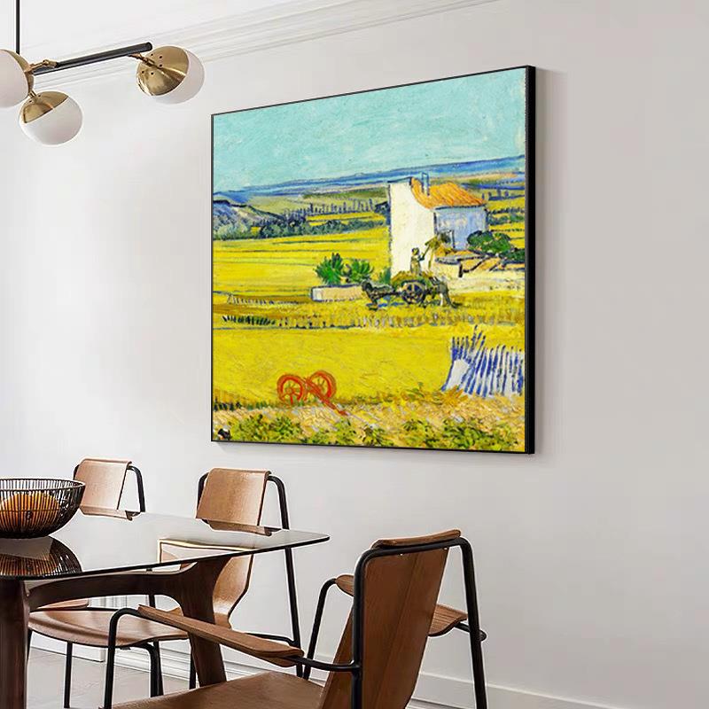 梵高名画丰收餐厅装饰画玄关卧室挂画风景油画客厅挂画立体砂岩画图片