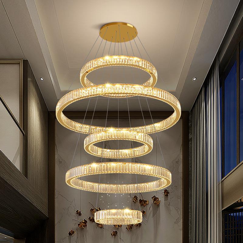 楼中楼客厅大吊灯现代简约挑空多层楼梯灯具复式楼别墅水晶吊灯