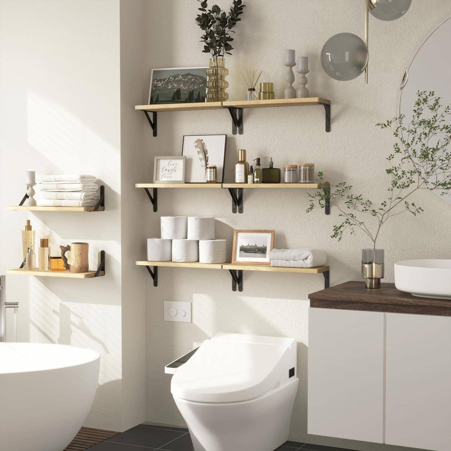 墙上置物架壁挂式毛巾架木质浴室收纳架客厅墙上置物架挂壁式