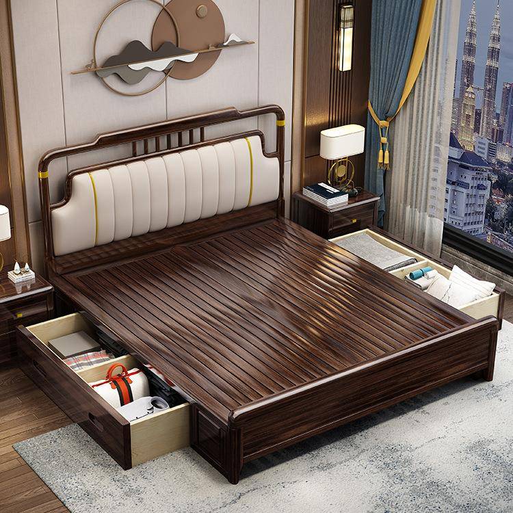 乌金木实木床1.8米双人床新中式现代简约轻奢软包床主卧1.5米婚床