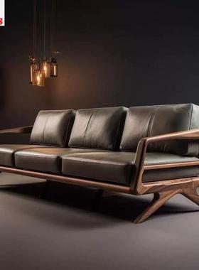 新中式黑胡桃木实木沙发新款现代简约轻奢大小户型客厅罗汉床贵妃