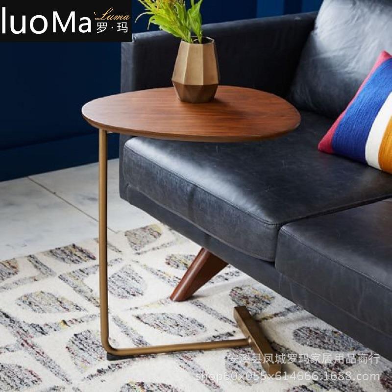 创意简约椭圆形小巧茶几移动实木铁艺沙发角几边几懒人床头阅读桌