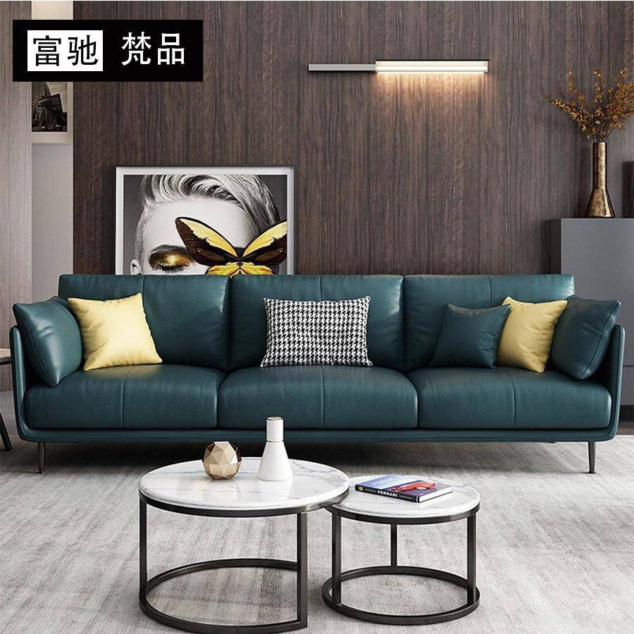 意式极简沙发简约现代会客休闲接待客厅办公室三人位沙发真皮沙发