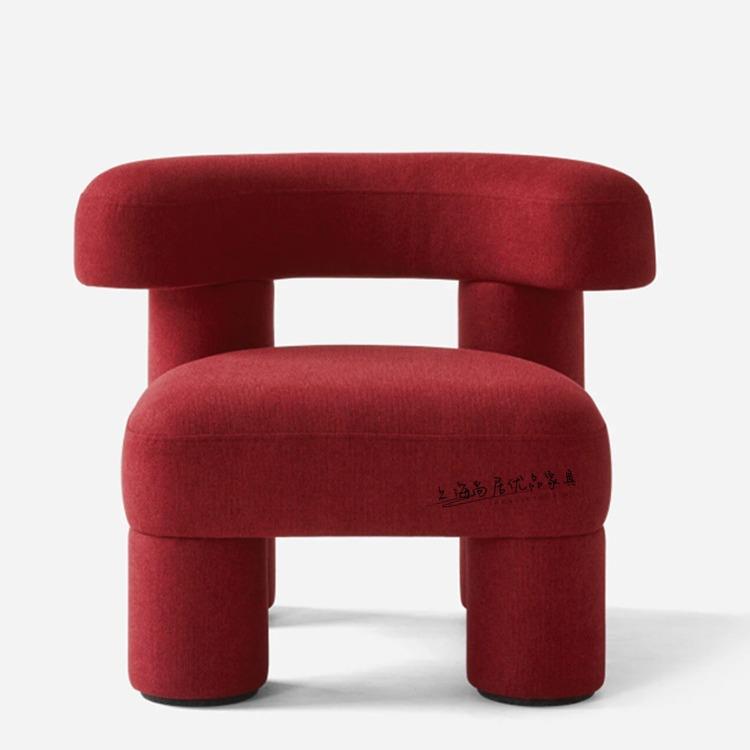 北欧意式简约布艺休闲单人椅现代卧室阳台梳妆凳居家绒布小沙发椅