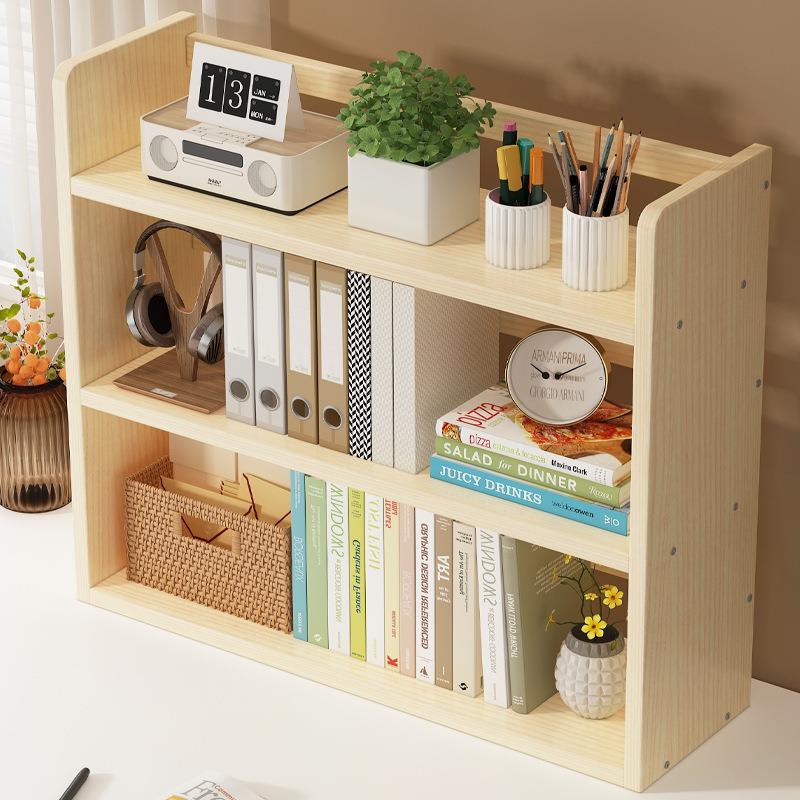 书架桌面多层实木简易置物架落地书桌书立家用儿童学生桌上小书柜