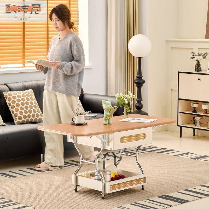 简约现代可移动折叠茶几小户型客厅家用茶桌储物沙发边几复古小桌