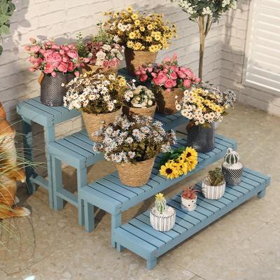 防腐木室外阶梯花架实木阳台多层木质花架子雾霾蓝多肉庭院花盆架