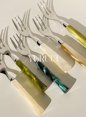 [YURUUI设计师]意大利Rivadossi竹节系列家用不锈钢蛋糕叉水果叉