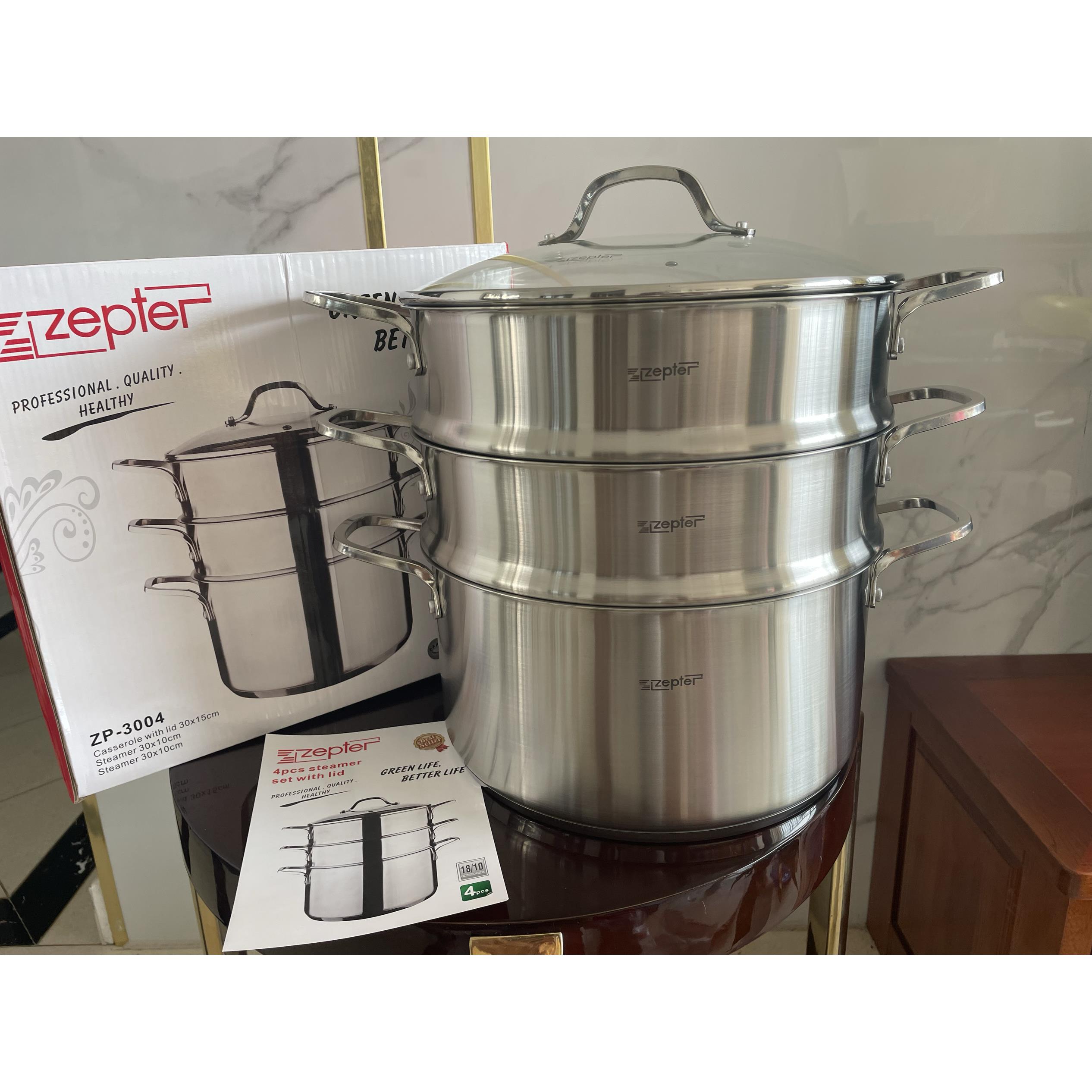 德国Zepter 30蒸锅18-10不锈钢加厚家用三层食品级316钢煮炖汤锅