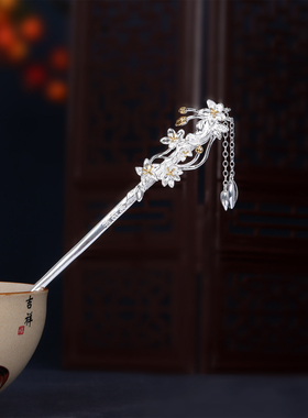 桃花醉复古风桃花流苏发钗发簪子