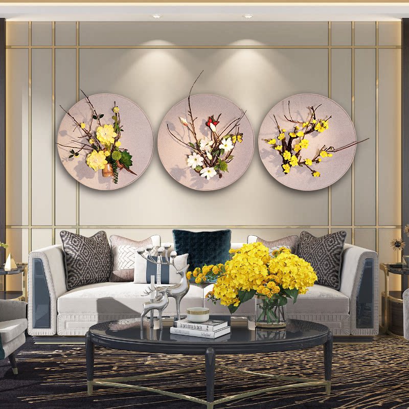立体中式玄关圆形墙面装饰挂件创意餐厅壁饰墙上墙壁挂饰客厅墙饰