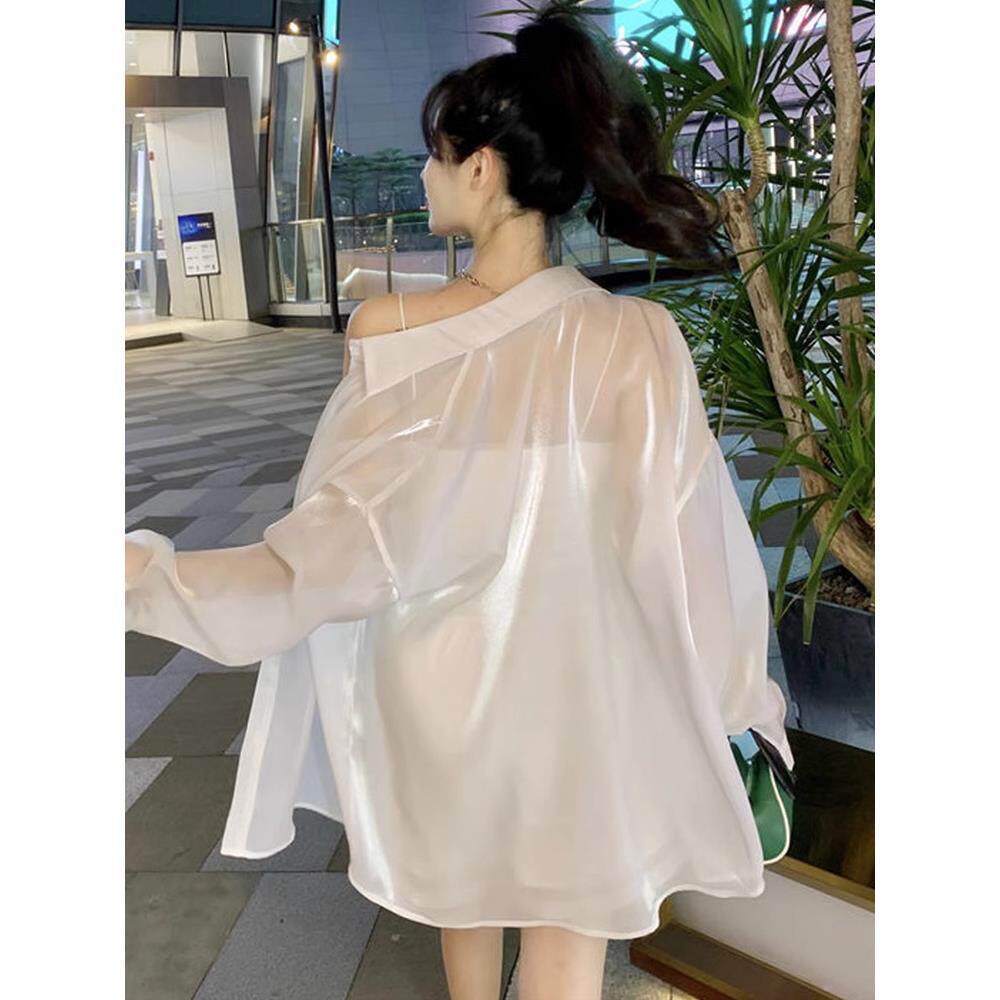 人鱼姬防晒开衫衬衫女长袖夏天珠光防晒衣韩版洋气外搭上衣薄外套