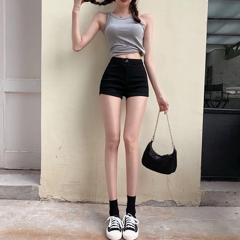 2025夏季高腰显瘦性感百搭紧身弹力黑色牛仔短裤女提臀超短热裤潮