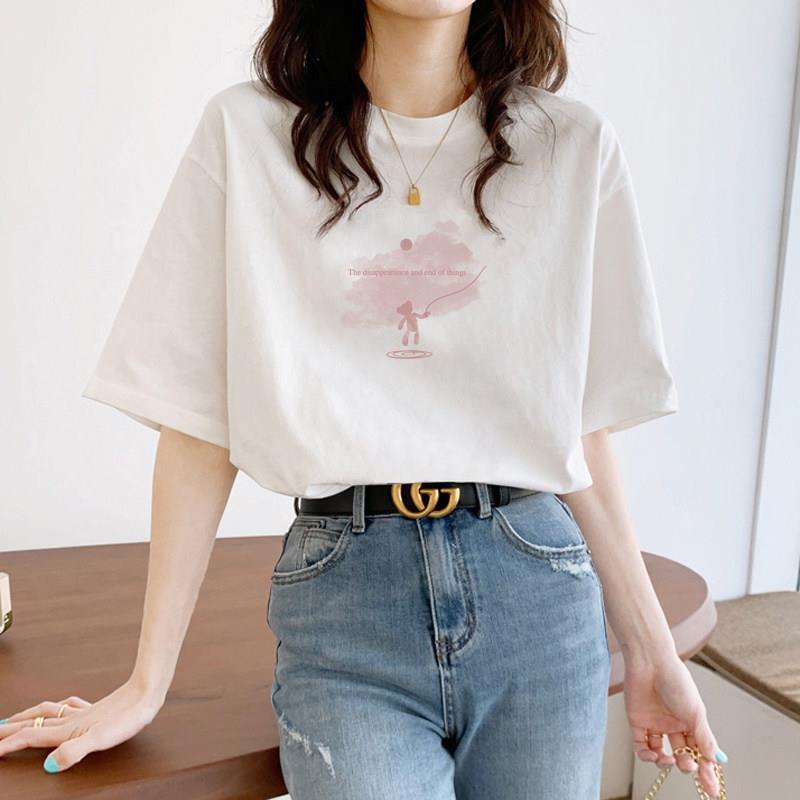 韩国女装2026年新款潮女士宽松纯棉白t恤女夏短袖韩版insT恤潮