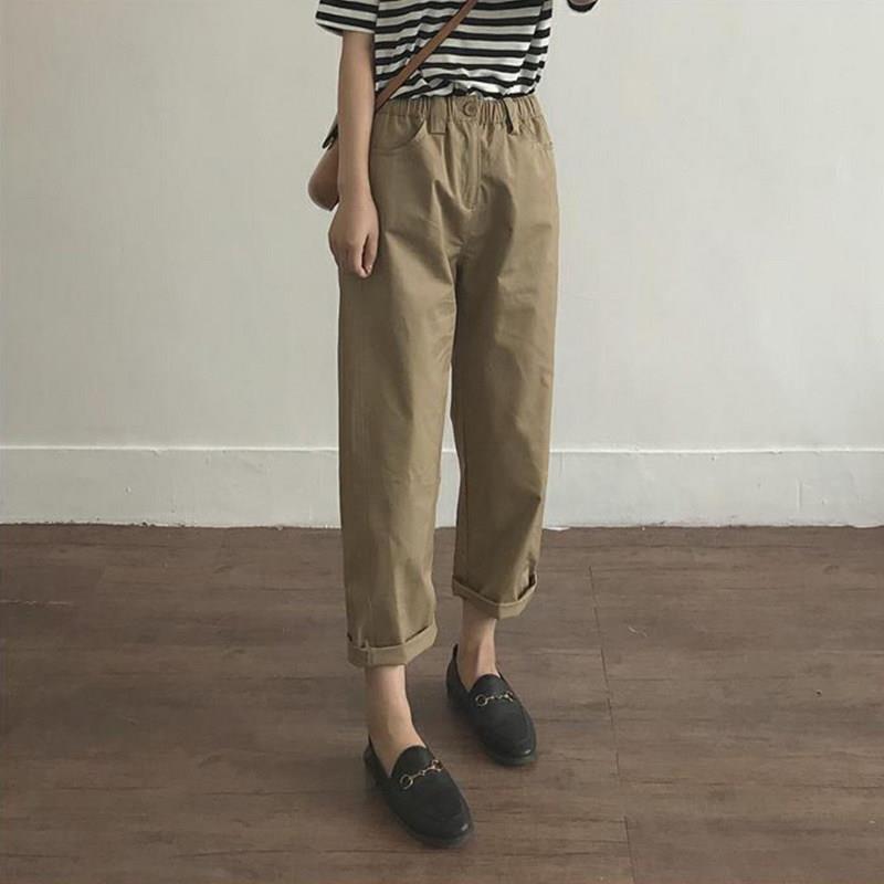休闲裤女装裤子春秋夏2026新款显瘦高腰卡其色九分工装裤直筒宽松